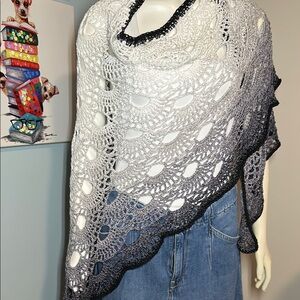 Black and Gray Ombre Crochet Shawl